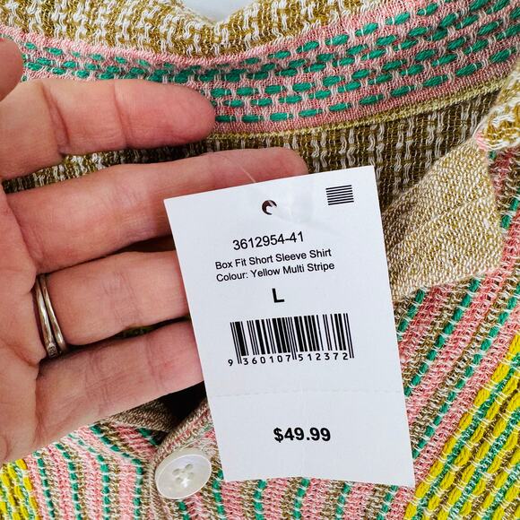 NWT Cotton On Striped Woven Button Front Shirt Size L Relaxed Fit - Picture 5 of 11